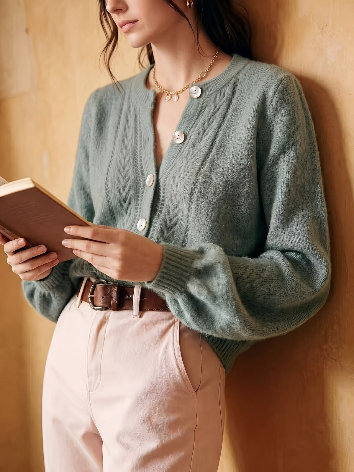 Openwork Round-Neck Cardigan