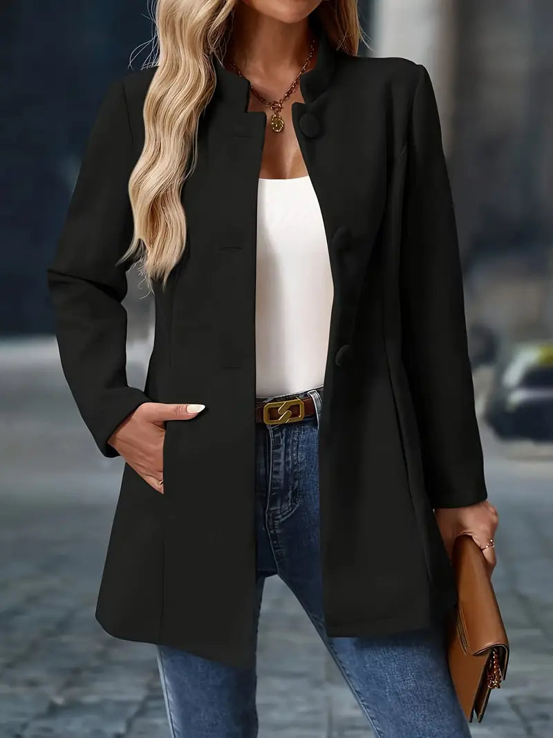 Stand-Collar Button Coat