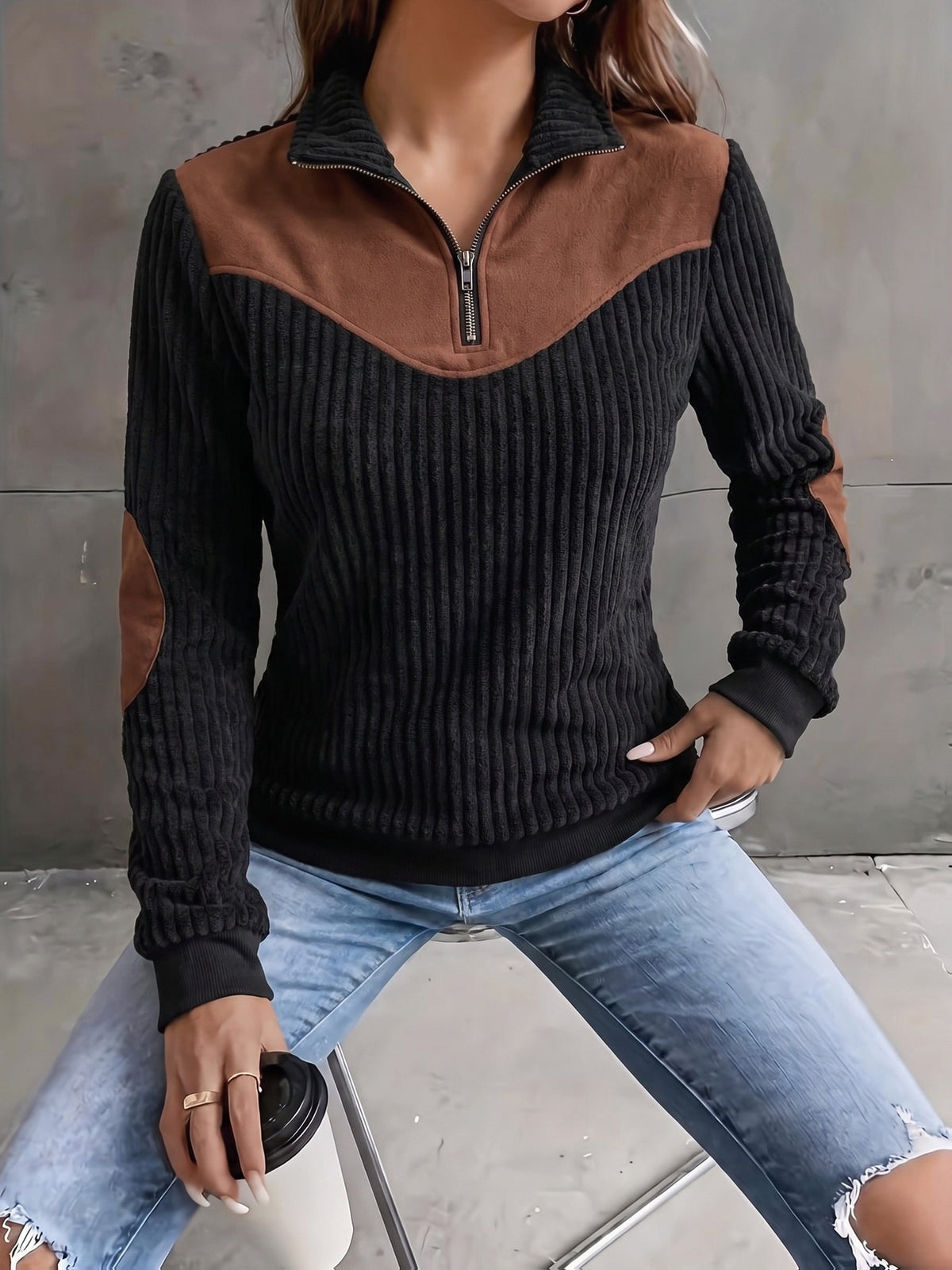 Half-Zip Ribbed Pullover