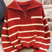 Striped Half-Zip Collared Sweater