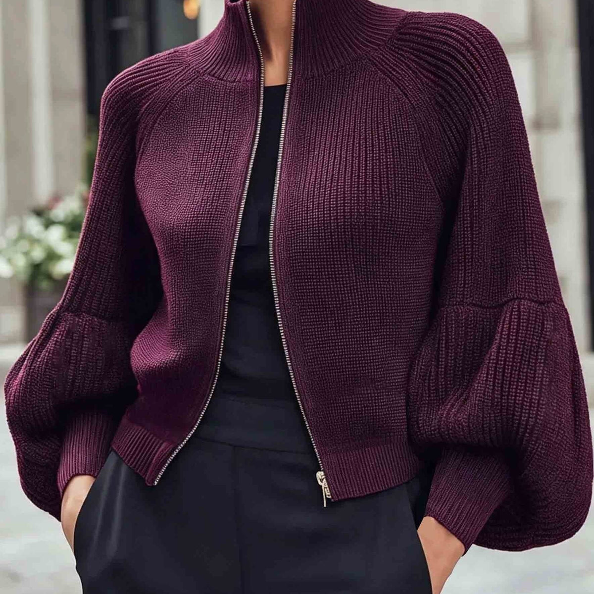 Cropped Zip-Up Cardigan