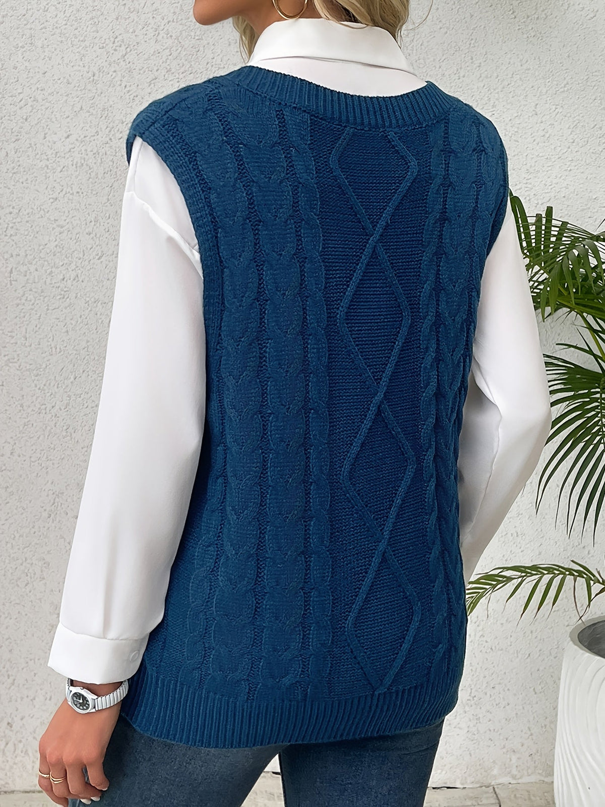Cable-Knit V-Neck Sweater Vest