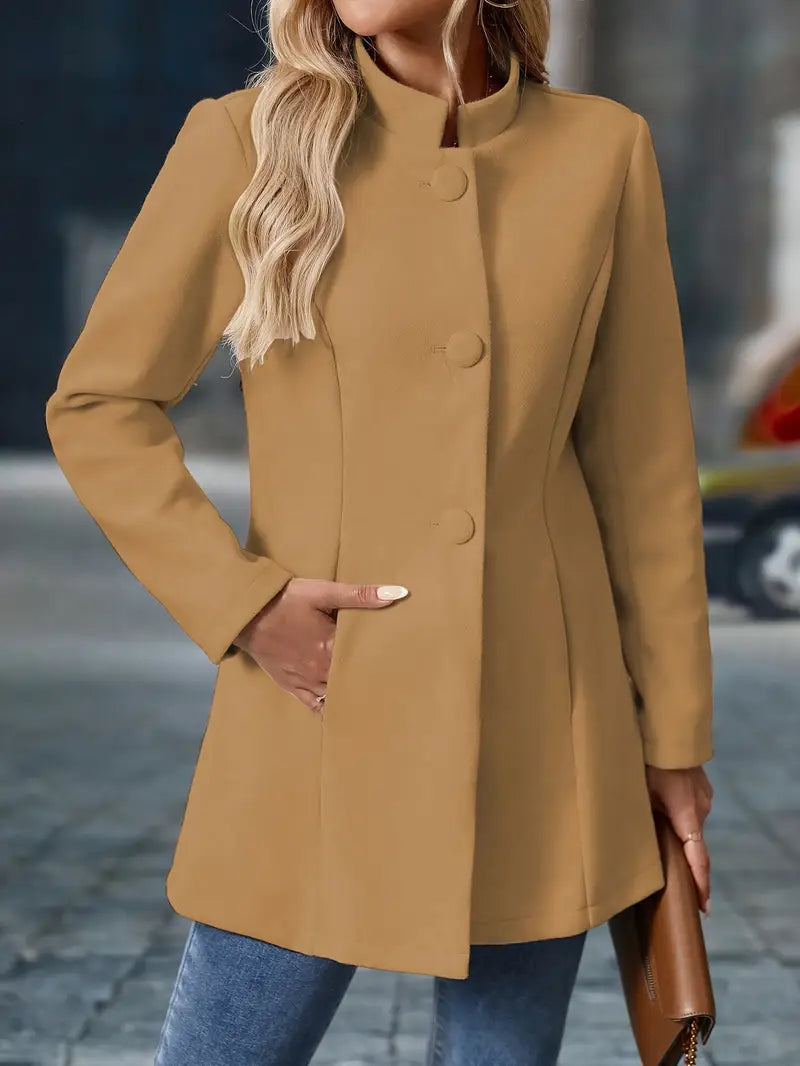 Stand-Collar Button Coat