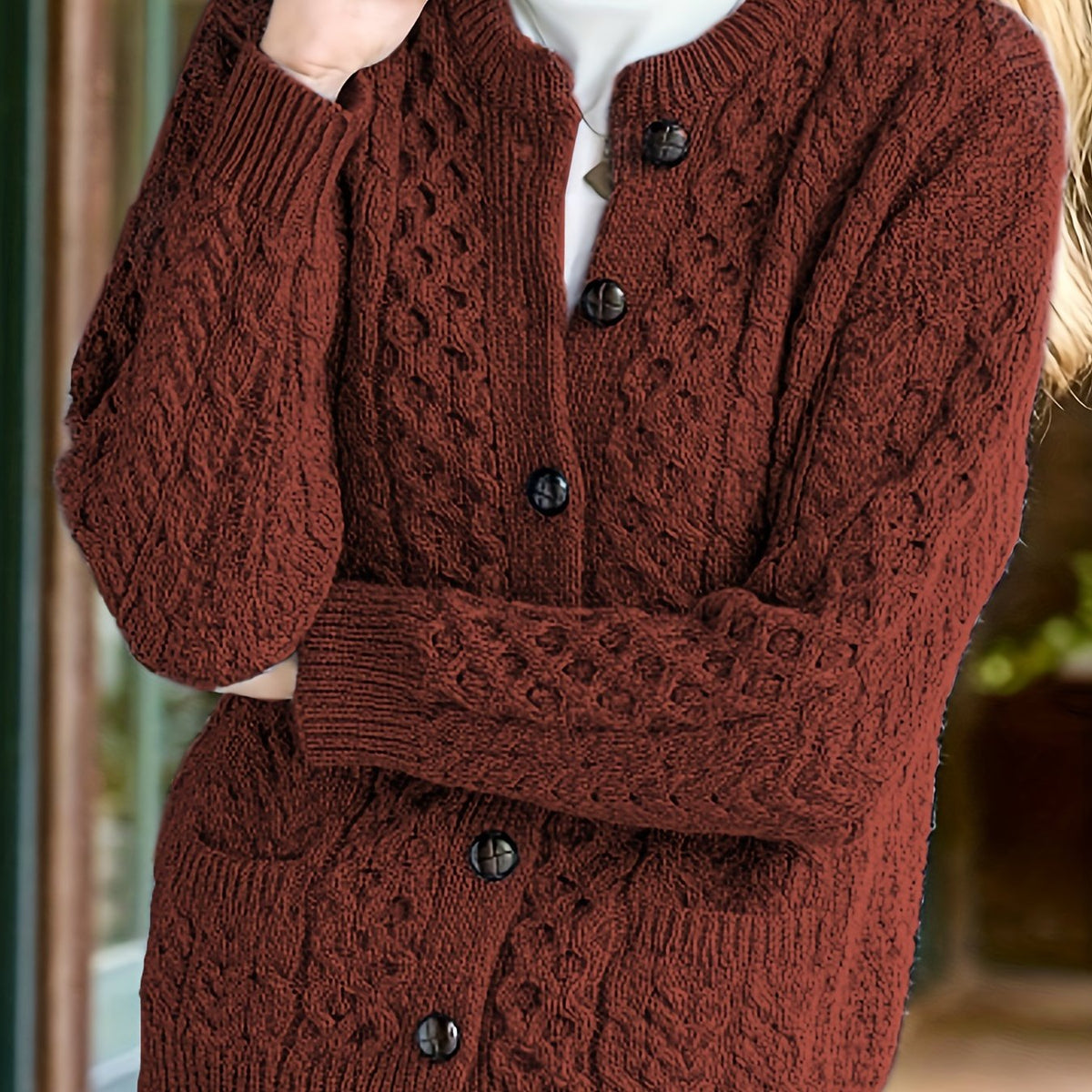 Textured Button-Front Cardigan