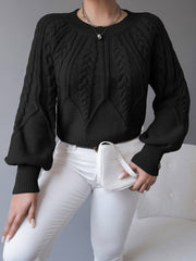 Cable-Knit Lantern-Sleeve Sweater
