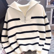 Striped Half-Zip Collared Sweater