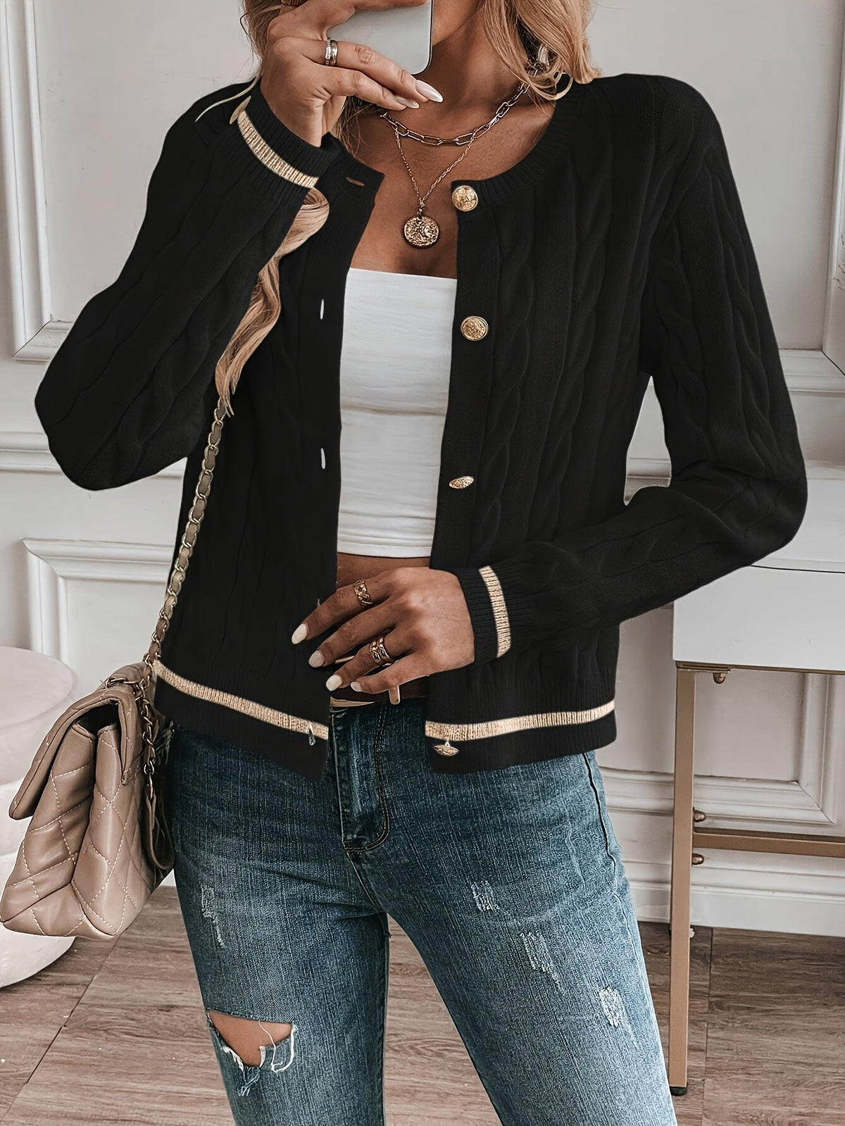 Cable-Knit Button Cardigan