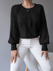 Cable-Knit Lantern-Sleeve Sweater