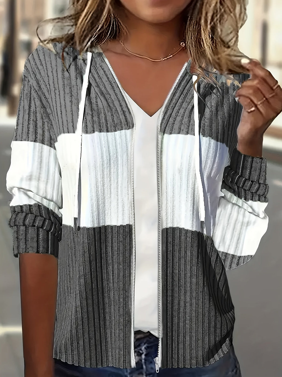 Textured Hooded Zip Jacket
