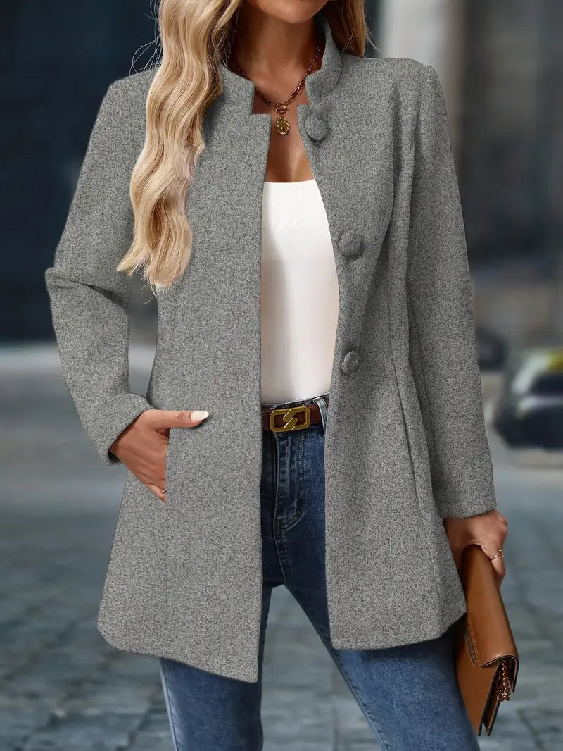 Stand-Collar Button Coat