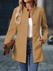 Stand-Collar Button Coat