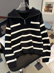 Striped Half-Zip Collared Sweater