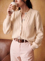 Openwork Round-Neck Cardigan