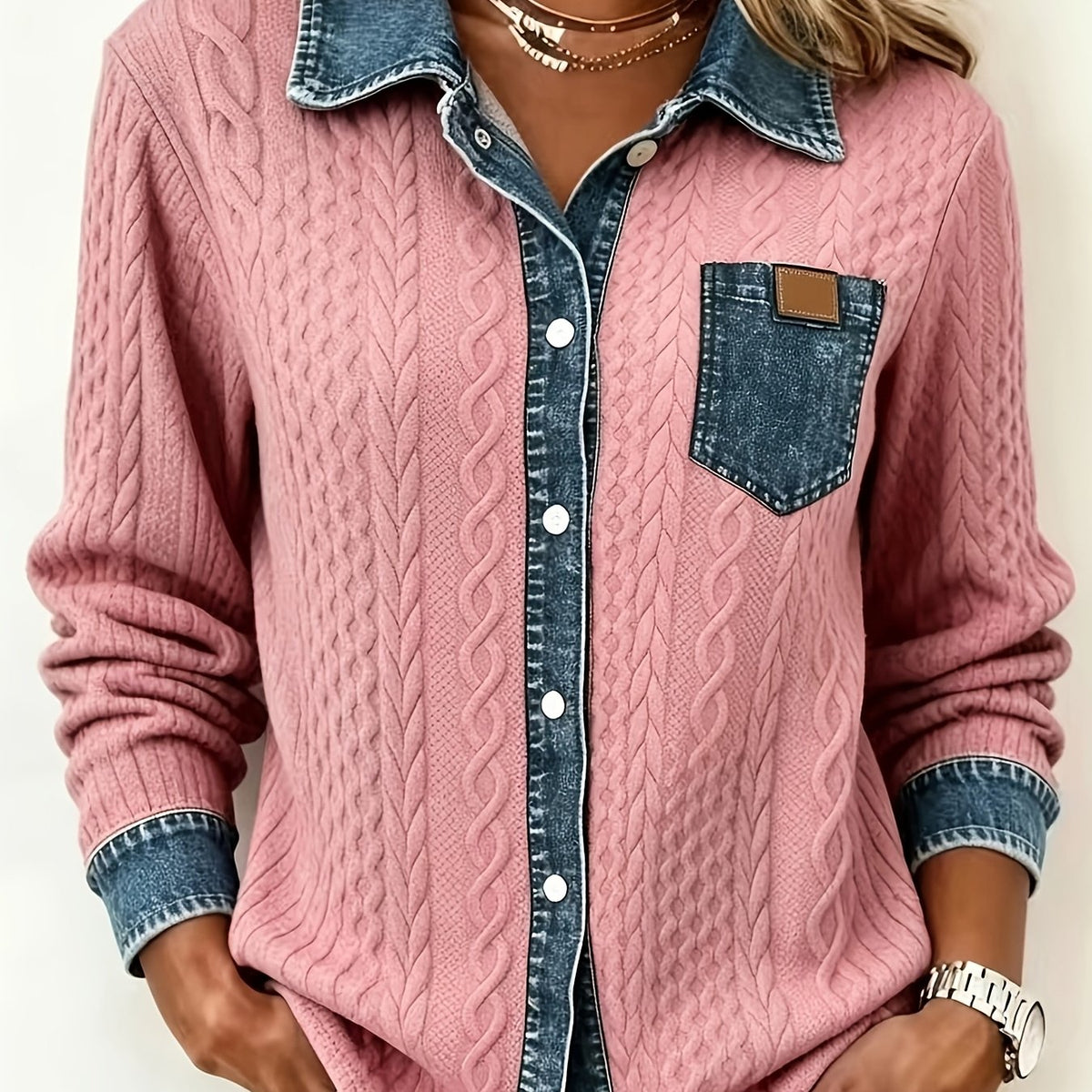 Textured Contrast Cardigan