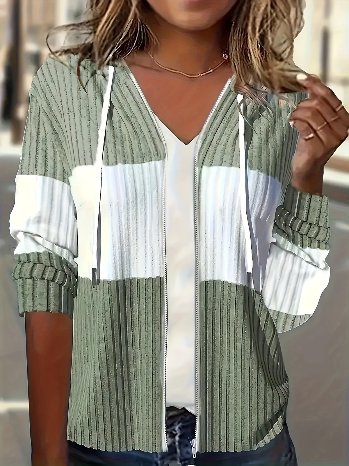 Textured Hooded Zip Jacket