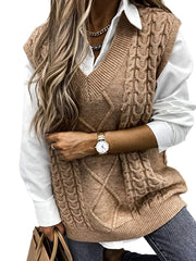 Cable-Knit V-Neck Sweater Vest