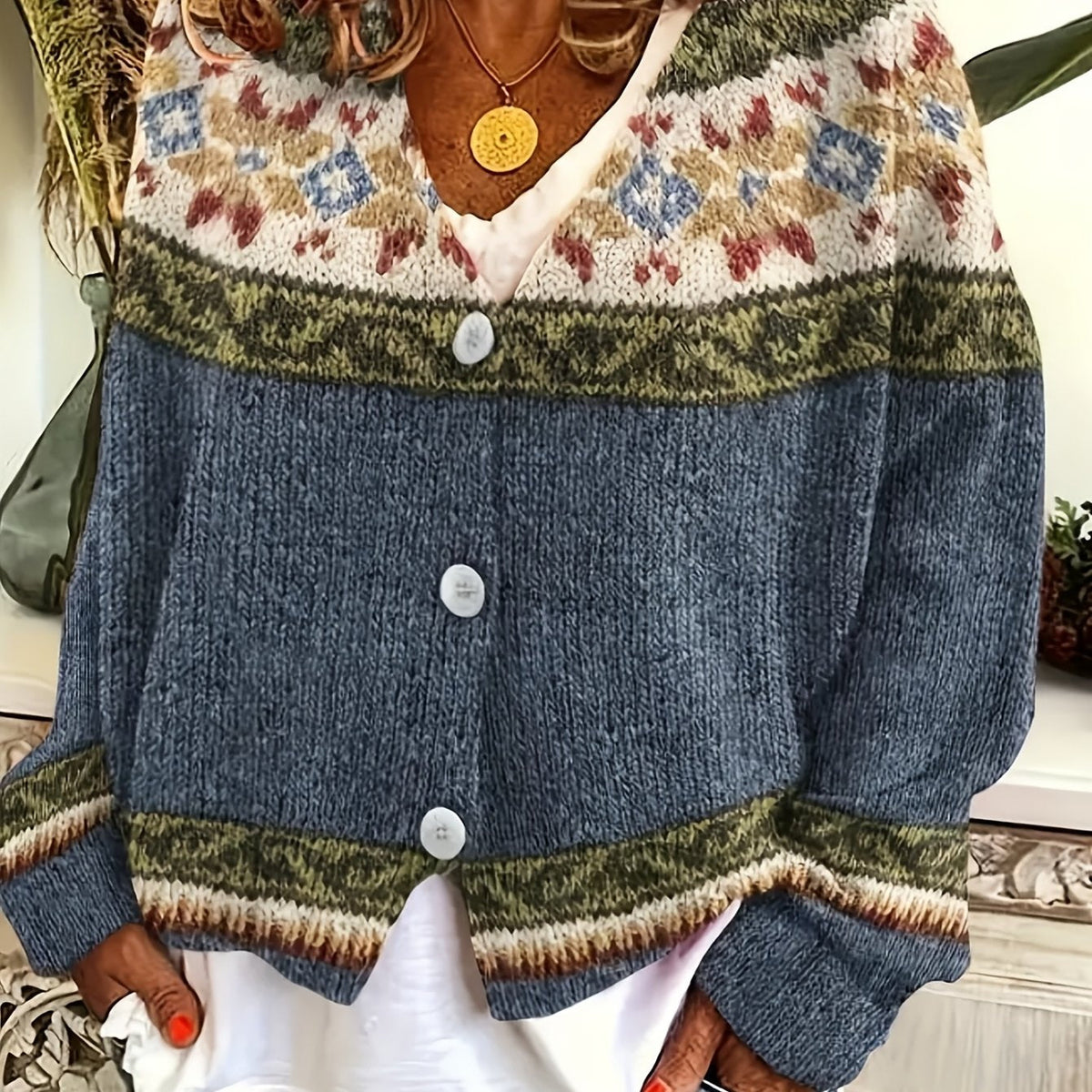 Patterned Button-Front Cardigan