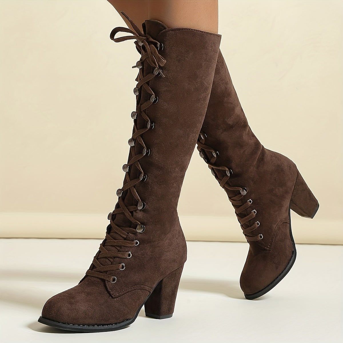 Lace-Up Knee-High Boots