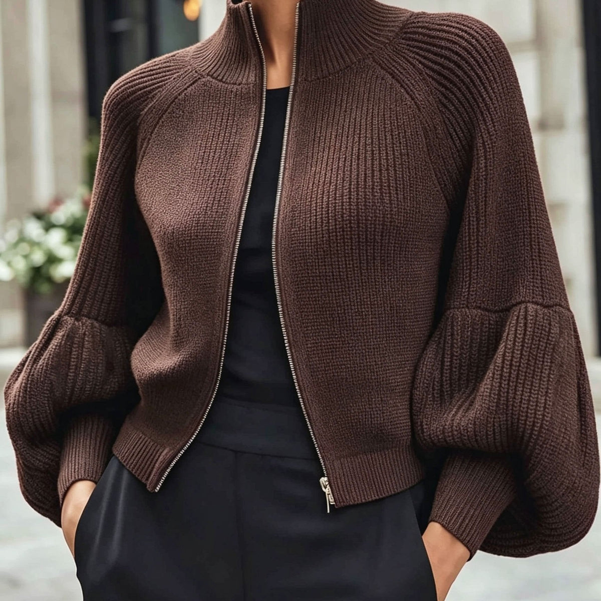 Cropped Zip-Up Cardigan